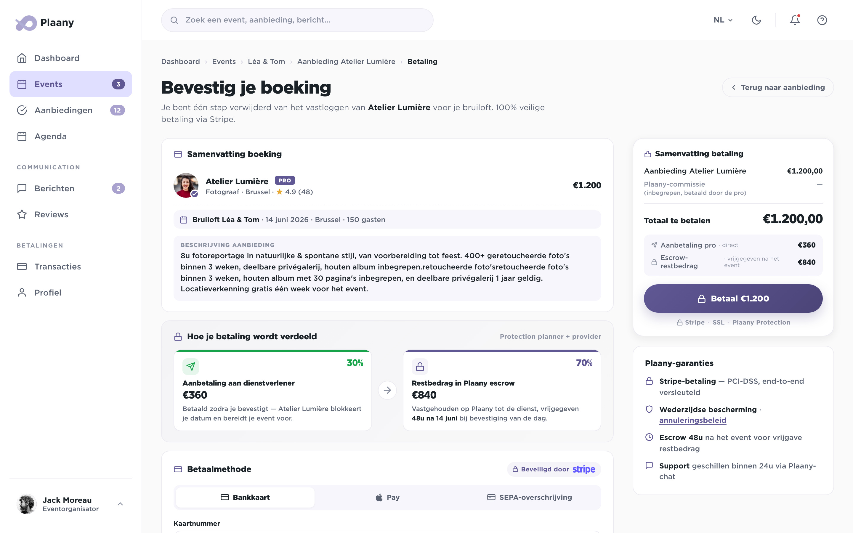 Veilig betalingsscherm met Stripe escrow