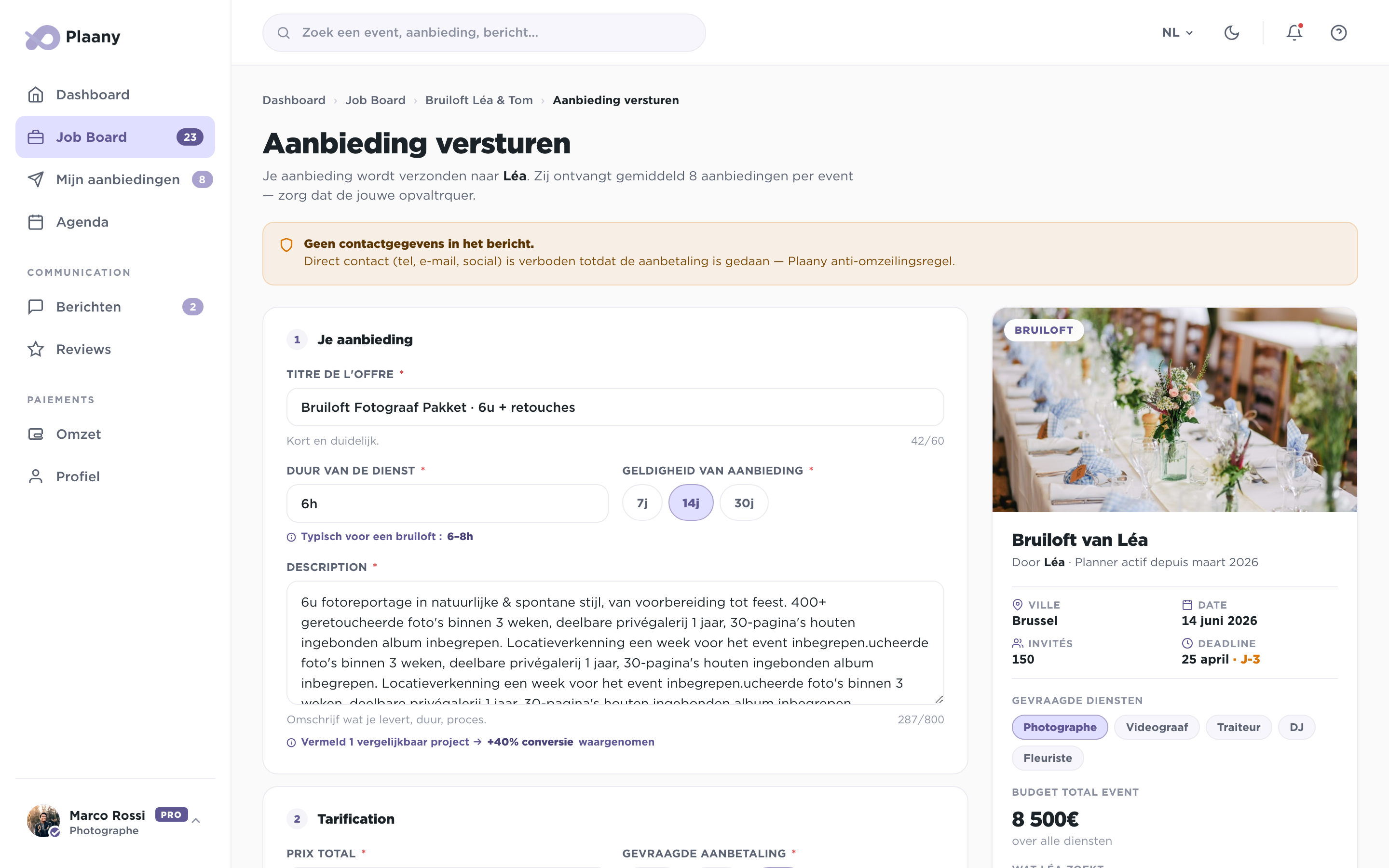 Begeleid formulier om een aanbieding te sturen