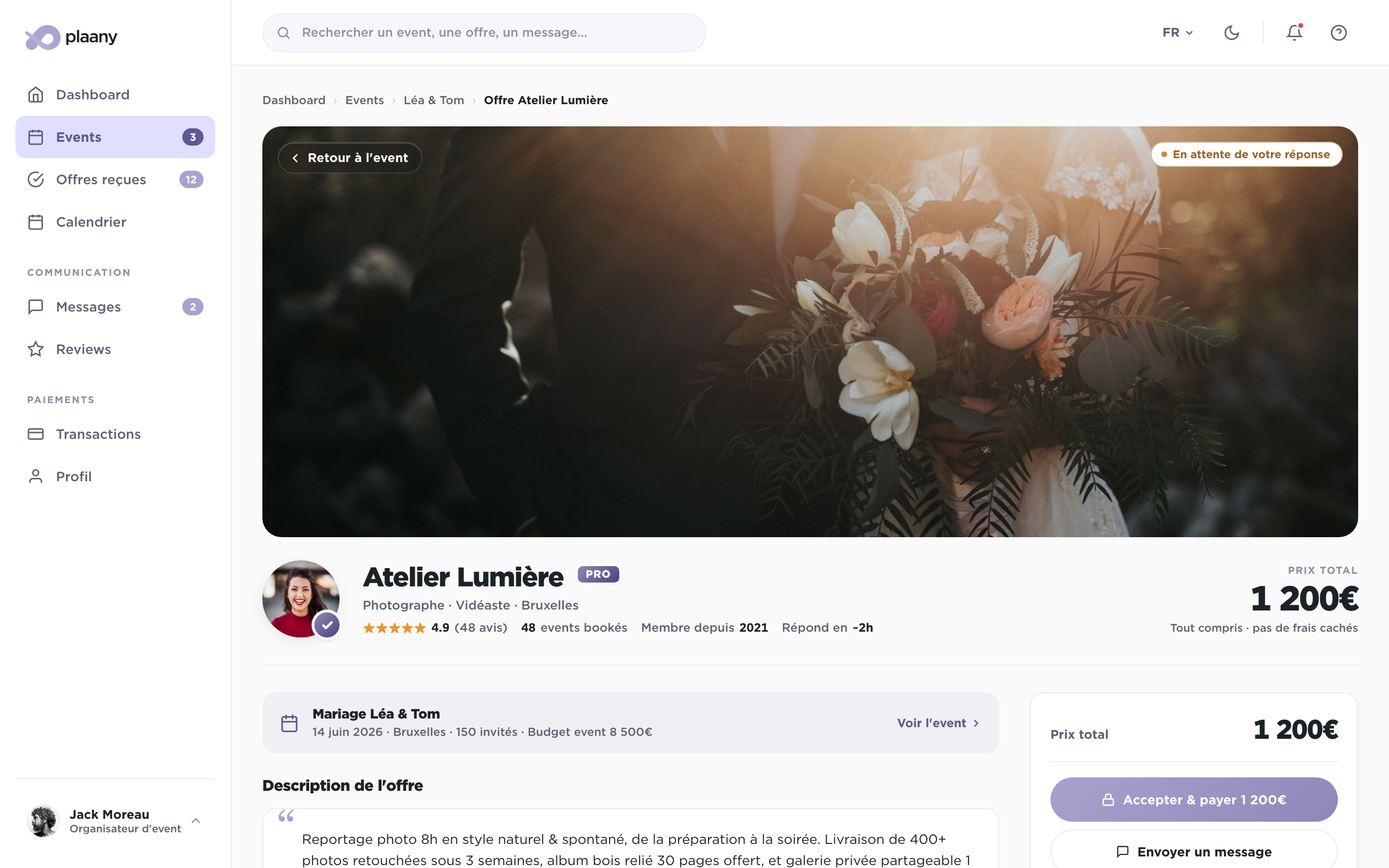 Détail d'une offre avec timeline escrow