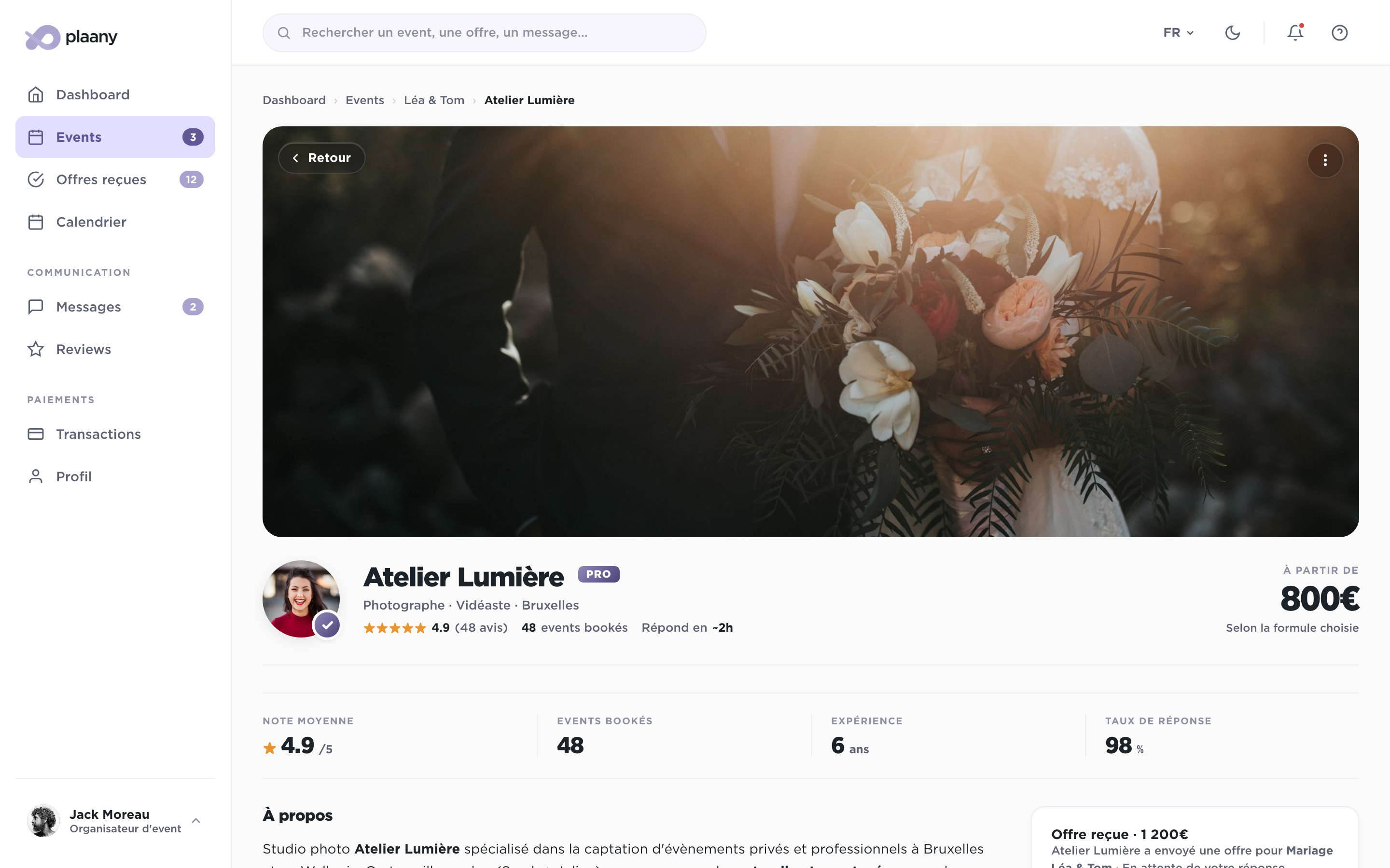 Profil public prestataire avec portfolio